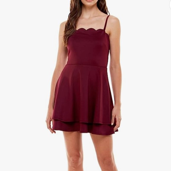 Speechless Dresses & Skirts - Speechless Women's Scalloped Fit & Flare Mini Wine Colored Party Formal Dress